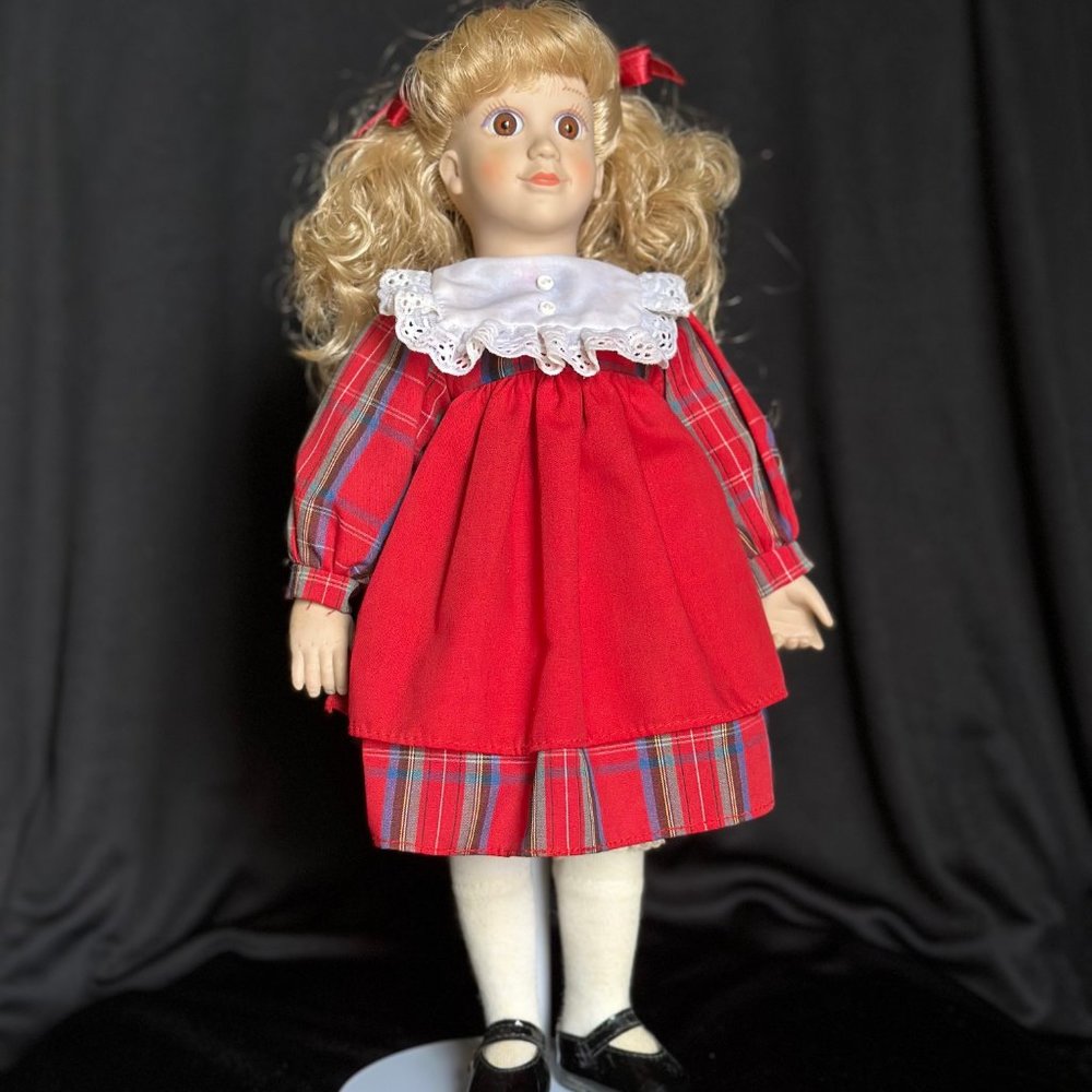 12" Porcelain Vintage Doll "Story Time" with stand